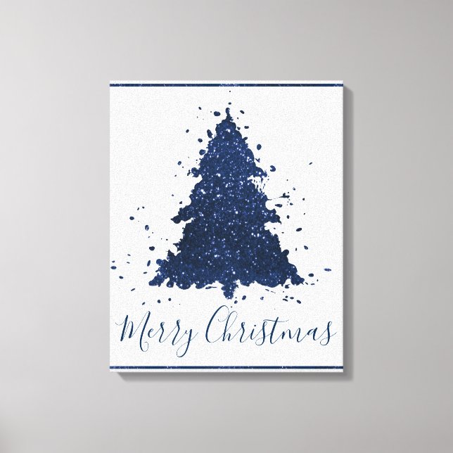 Moody Merry Christmas | Classy Dark Navy Blue Tree Canvas Print (Front)
