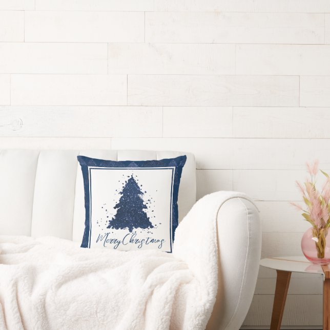 Moody Merry Christmas | Classy Dark Navy Blue Tree Cushion (Couch)