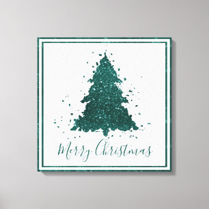 Moody Merry Christmas Dark Midnight Teal Tree Canvas Print