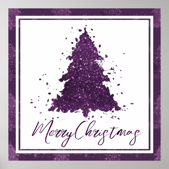 Moody Merry Christmas | Dark Plum Purple Tree Poster (Front)