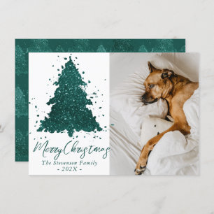 Moody Merry Christmas   Deep Midnight Teal Photo Holiday Card