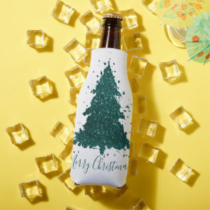 Moody Merry Christmas   Deep Midnight Teal Tree Bottle Cooler