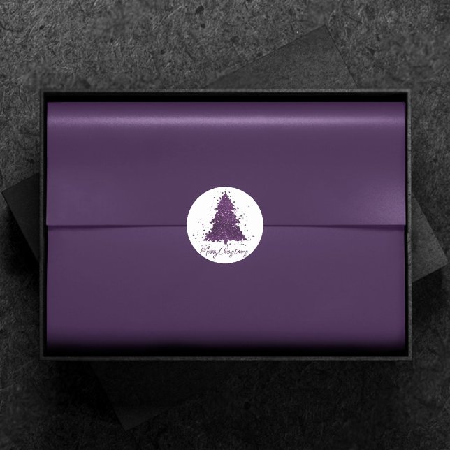 Moody Merry Christmas | Deep Plum Purple Custom Classic Round Sticker (Creator Uploaded)
