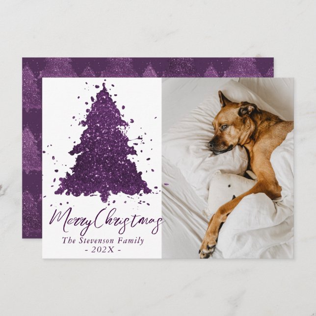 Moody Merry Christmas | Deep Plum Purple Photo Holiday Card (Front/Back)