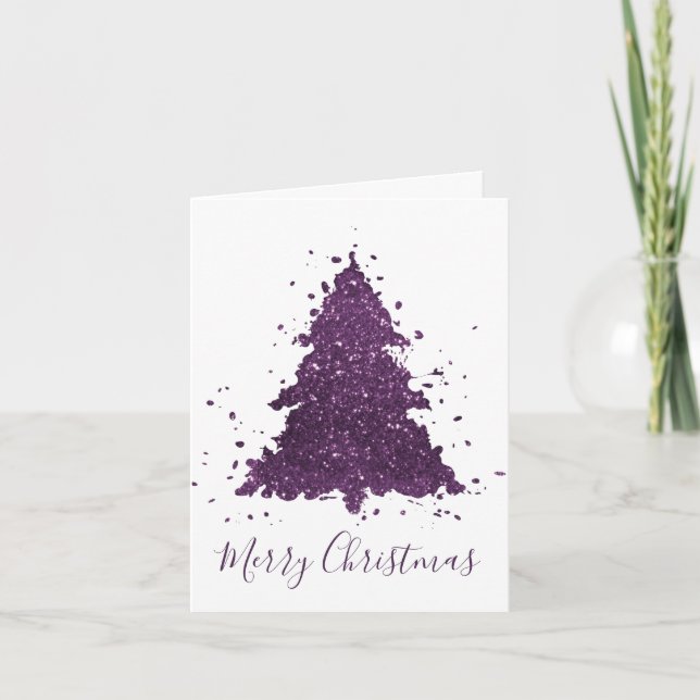 Moody Merry Christmas | Deep Plum Purple Tree Holiday Card (Front)
