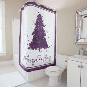 Moody Merry Christmas   Deep Plum Purple Tree Shower Curtain