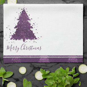 Moody Merry Christmas   Deep Plum Purple Tree Tea Towel