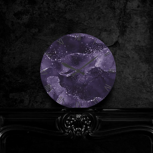Moody Midnight Agate | Deep Indigo Purple Glam Round Clock (Creator Uploaded)