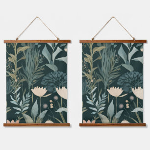 Moody Midnight Botanical Garden Floral Pattern Hanging Tapestry