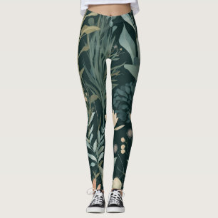 Moody Midnight Botanical Garden Floral Pattern Leggings