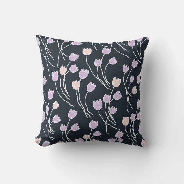 Moody Midnight Garden Navy & Lilac Floral Cushion (Front)