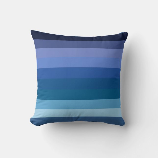 Moody Midnight Ocean Blue Gradient Stripe Pattern Cushion (Front)