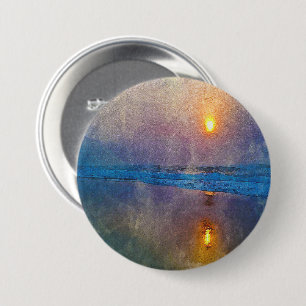 Moody misty seaside sunrise  7.5 cm round badge