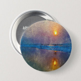 Moody misty seaside sunrise 7.5 cm round badge