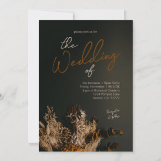 Moody Modern Dark Boho Rustic Floral Wedding Invitation