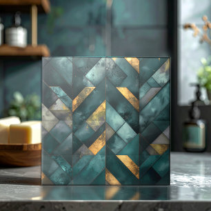Moody Modern Mosaic Dark Green Gold ID1185 Tile