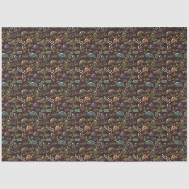Moody Mushrooms Dark Burgundy Sage Foliage Cute Tissue Paper (Front)