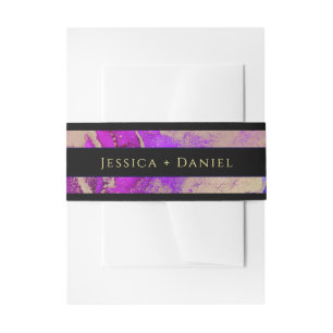 Moody Named Black Purple Pink Wedding Invitation Belly Band