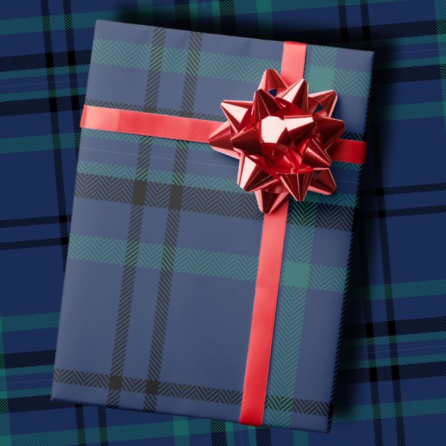 Moody Navy and Teal Dark Tartan Christmas Wrapping Paper (Creator Uploaded)