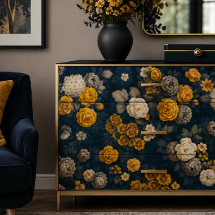 Moody Navy Blue and Gold Botanical Decoupage Craft Tissue Paper