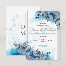 Moody Navy Blue & Midnight Blue Watercolor Floral 