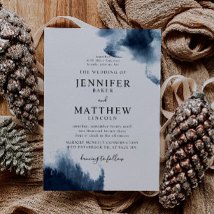 Moody Navy Blue Watercolor Wedding Invitation