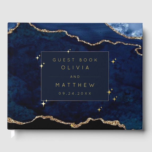 Moody Navy Celestial Wedding  Guest Book (Front)
