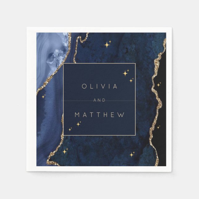 Moody Navy Celestial Wedding  Napkin (Front)