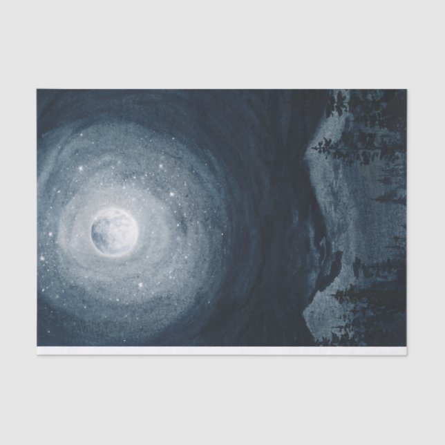 Moody night sky full moon stars mountain decoupage tissue paper (Front)