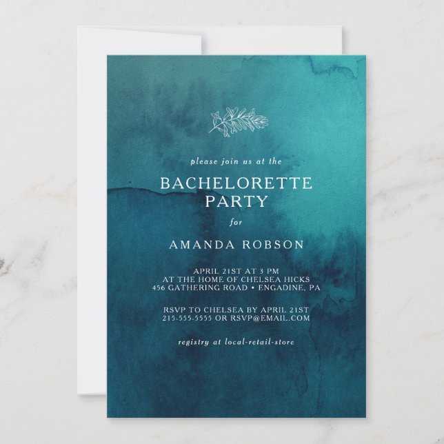 Moody Ocean Watercol Bachelorette Party Invitation (Front)