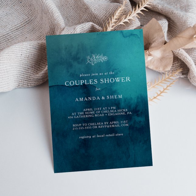 Moody Ocean Watercolor Couples Shower Invitation (Creator Uploaded)