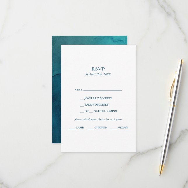 Moody Ocean Watercolor Menu Choice RSVP Card (Front/Back In Situ)