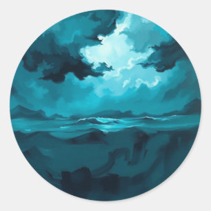 Moody Ocean Waves Under Stormy Sky – Abstract Seas Classic Round Sticker
