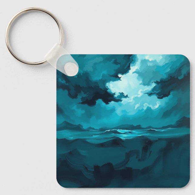 Moody Ocean Waves Under Stormy Sky – Abstract Seas Key Ring (Front)