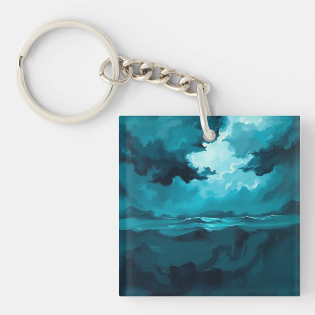 Moody Ocean Waves Under Stormy Sky – Abstract Seas Key Ring (Front)