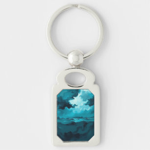 Moody Ocean Waves Under Stormy Sky – Abstract Seas Key Ring