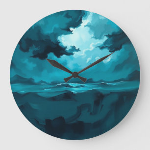 Moody Ocean Waves Under Stormy Sky – Abstract Seas Large Clock