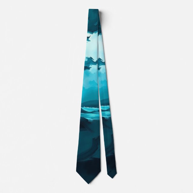 Moody Ocean Waves Under Stormy Sky – Abstract Seas Tie (Front)