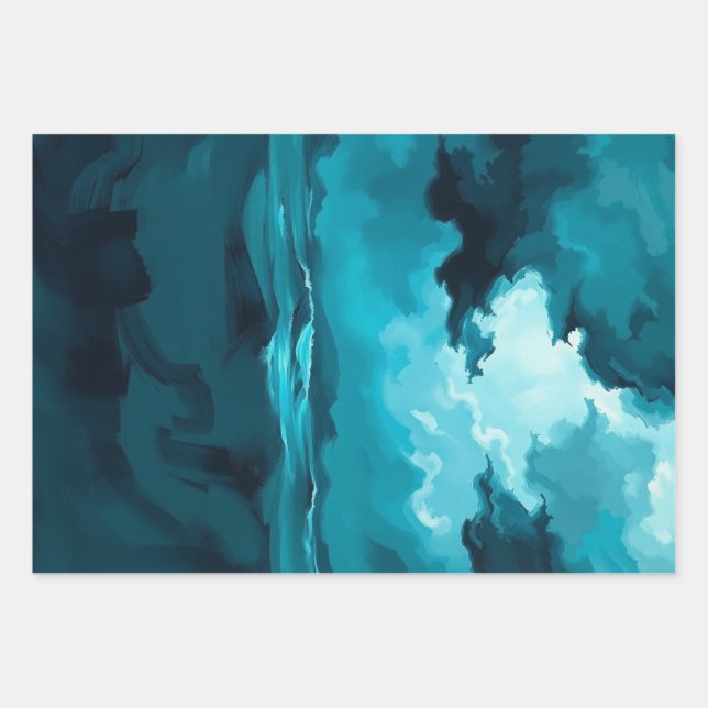 Moody Ocean Waves Under Stormy Sky – Abstract Seas Wrapping Paper Sheet (Front)