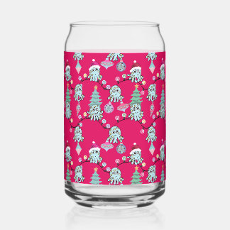 Moody Octopus With Christmas Lights Red Can Glass