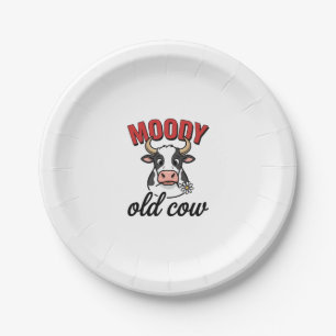 Moody Old Cow Vintage Funny Cow Shirt Design_1 Paper Plate