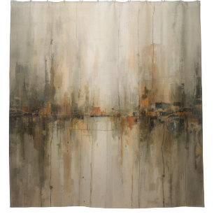 Moody Olive Grey Burnt Orange Amber Black Abstract Shower Curtain