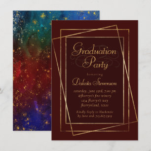 Moody Ombre   Deep Jewel Tone Red Graduation Party Invitation