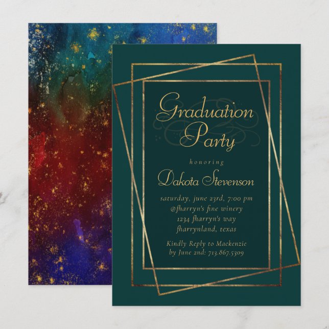 Moody Ombre | Jewel Tone Green Graduation Party Invitation (Front/Back)