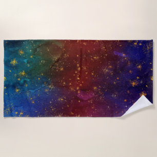 Moody Ombre Psychedelic Grunge Gold Stardust Beach Towel