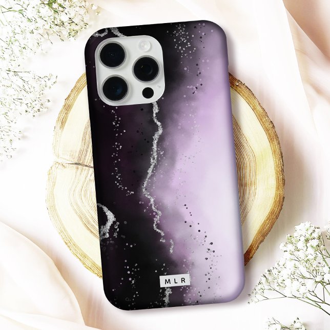Moody Ombre Purple Gradient Trendy Monogrammed Case-Mate iPhone Case (Protect your phone in style with this elegant "Ethereal Mist" monogrammed iPhone case)