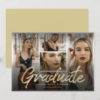 Moody Overlay Gold Script Graduation Photos Card