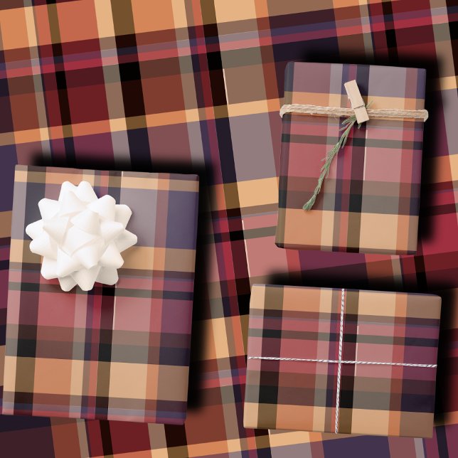 Moody Oversized Autumn Sunset Plaid Wrapping Paper Sheet (Creator Uploaded)
