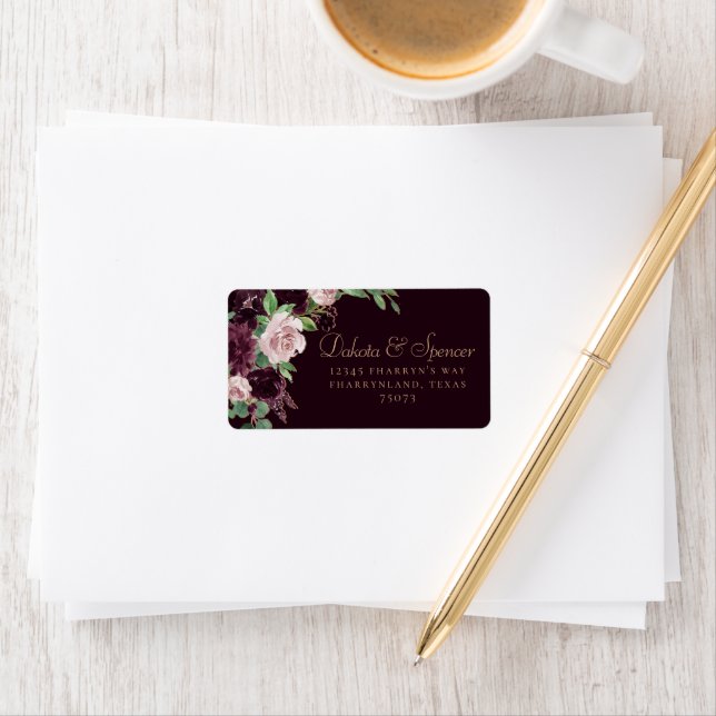 Moody Passion | Dramatic Purple Wine Rose Address Label (Insitu)