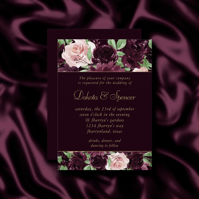 Moody Passion | Dramatic Purple Wine Rose Garland Invitation (Creator Uploaded)